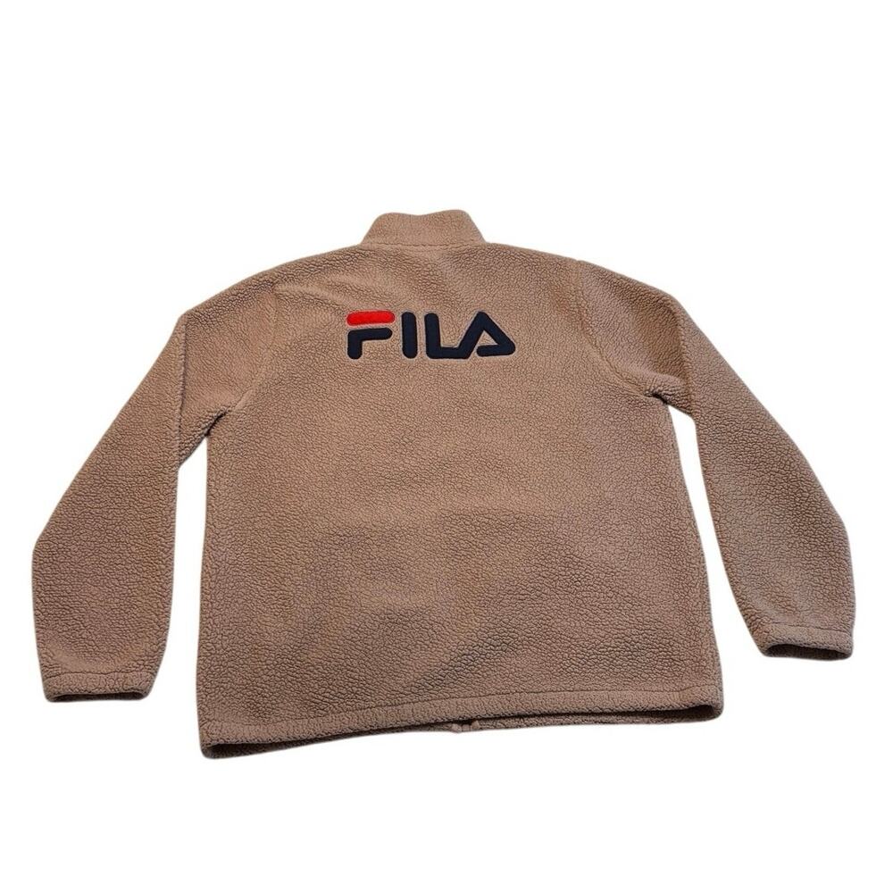 Fila Sherpa Full Zip Jacket Light Pink / Tan Mens Large Zippered Pockets Cozy